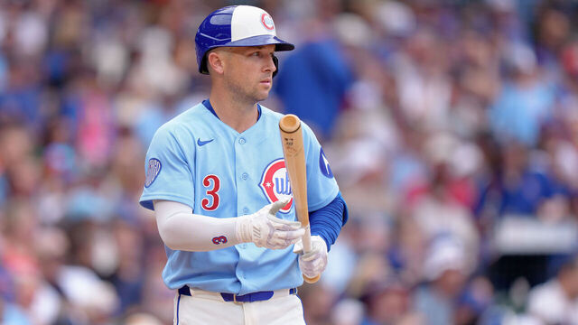 CHICAGO, ILLINOIS - JUNE 5: Alex Bregman #3 of the Chicago Cubs bats in a game against the San Francisco Giants at Wrigley Field on June 5, 2026 in Chicago, Illinois.