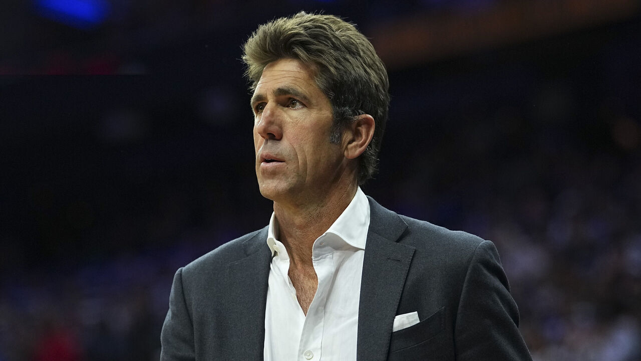 PHILADELPHIA, PENNSYLVANIA - APRIL 24: Bob Myers looks on during game three of the Eastern Conference first round playoffs between the Boston Celtics and Philadelphia 76ers at Xfinity Mobile Arena on April 24, 2026 in Philadelphia, Pennsylvania. The Celtics defeated the 76ers 108-100.
