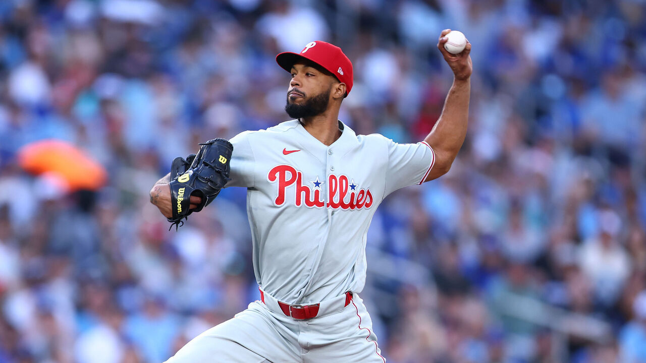 TORONTO, ON - JUNE 08: Cristopher Sánchez #61 of the Philadelphia Phillies pitches in the first inning during a game against the Toronto Blue Jays at Rogers Centre on June 8, 2026 in Toronto, Ontario, Canada.
