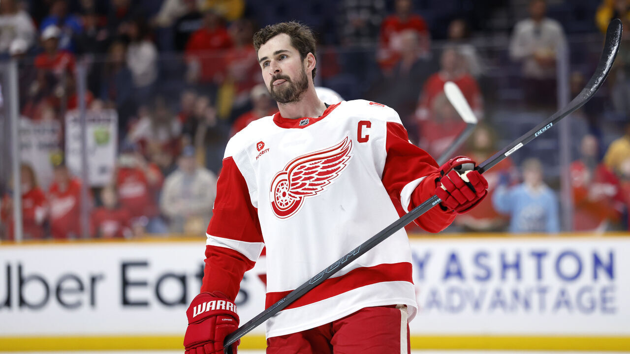 NASHVILLE, TENNESSEE - MARCH 02: Dylan Larkin #71 of the Detroit Red Wings warms up prior to the game against the Nashville Predators at Bridgestone Arena on March 02, 2026 in Nashville, Tennessee.