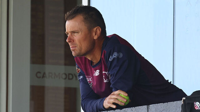 PERTH, AUSTRALIA - NOVEMBER 13: Johan Botha, head coach of Queensland looks on during day three of the Sheffield Shield match between Western Australia and Queensland at the WACA, on November 13, 2025, in Perth, Australia.
