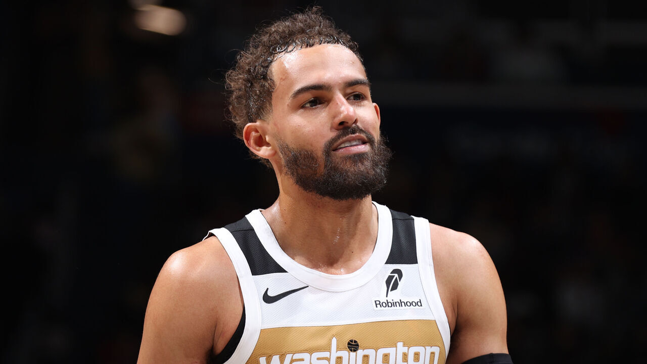 WASHINGTON, DC - MARCH 5: Trae Young #3 of the Washington Wizards looks on during the game against the Utah Jazz on March 5, 2026 at Capital One Arena in Washington, DC. Mandatory Copyright Notice: Copyright 2026 NBAE