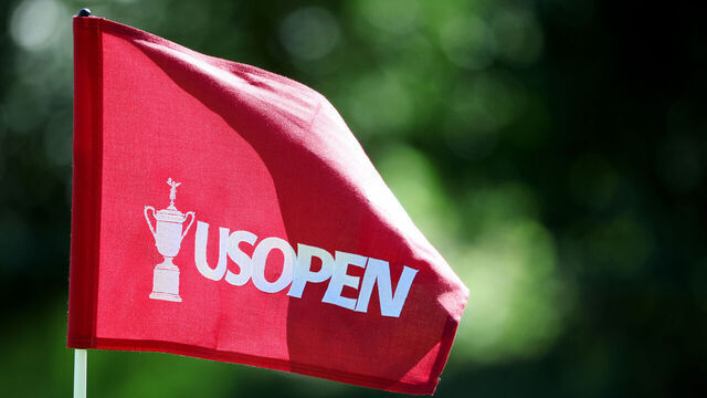 BROOKLINE, MASSACHUSETTS - JUNE 14: A flag with a U.S. Open logo blows in the breeze during a practice round prior to the US Open at The Country Club on June 14, 2022 in Brookline, Massachusetts.