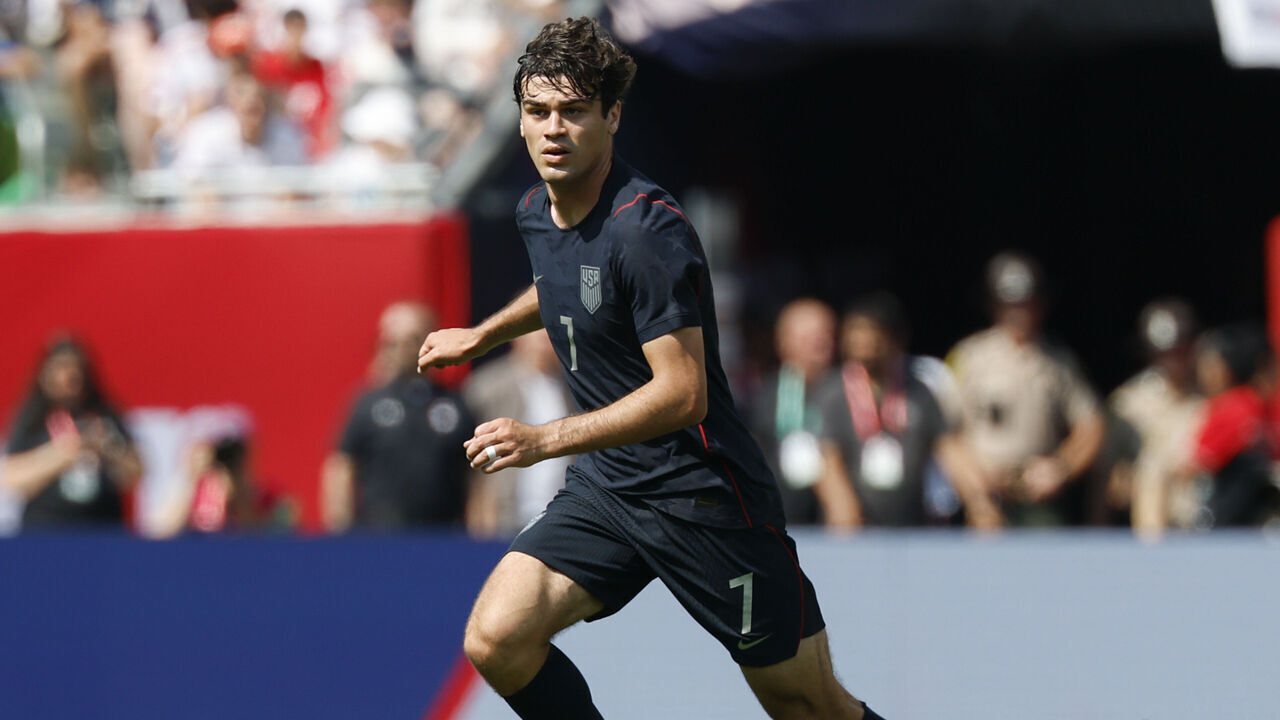 CHICAGO, ILLINOIS - JUNE 6: Gio Reyna #7 of USA runs with the ball during the international friendly match between United States and Germany at Soldier Field on June 6, 2026 in Chicago, Illinois.