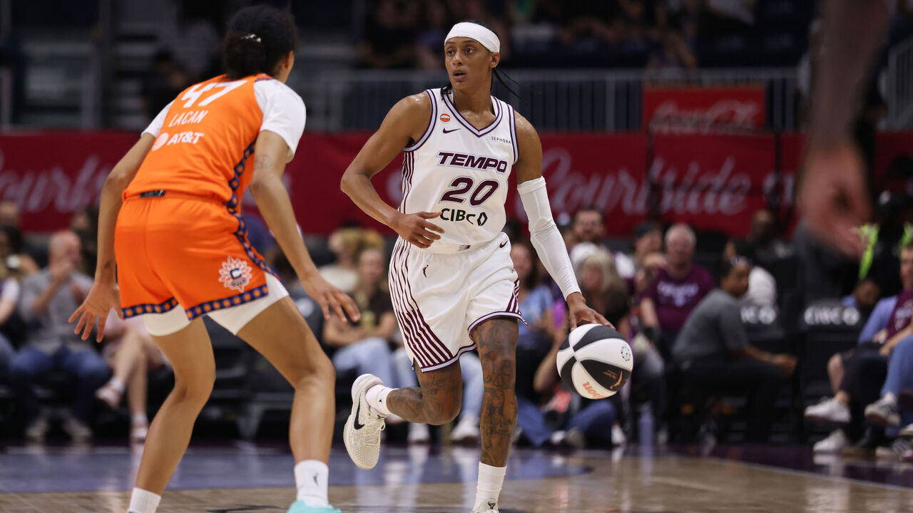 PORTLAND, OR - JUNE 10: Brittney Sykes #20 of the Toronto Tempo dribbles the ball during the WNBA Commissioner's Cup game against the Connecticut Sun on June 10, 2026 at Moda Center in Portland, Oregon. Mandatory Copyright Notice: Copyright 2026 NBAE