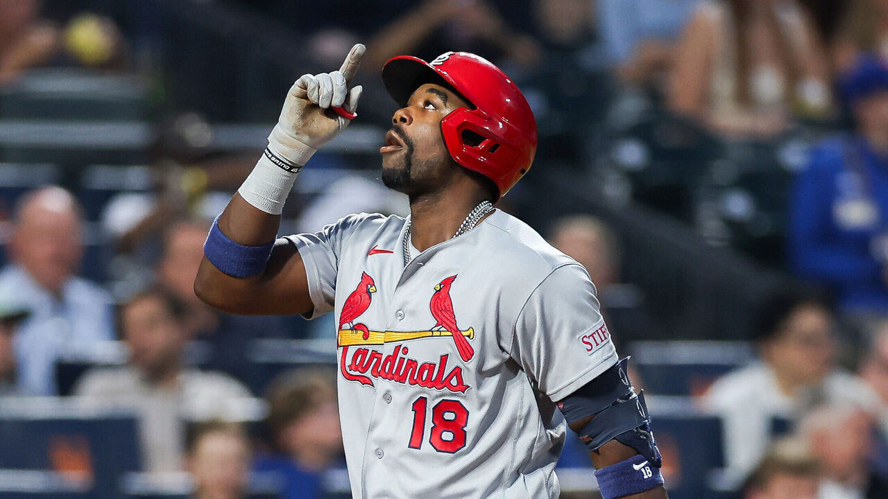 NEW YORK, NEW YORK - JUNE 10: Jordan Walker #18 of the St. Louis Cardinals gestures after hitting a three-run home run in the fourth inning against the New York Mets at Citi Field on June 10, 2026 in the Queens borough of New York City.