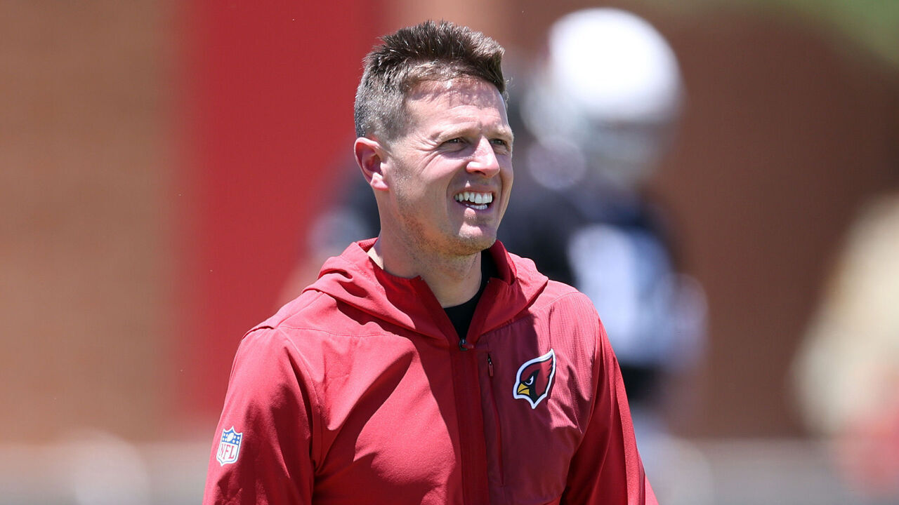 TEMPE, ARIZONA - JUNE 09: Head coach Mike LaFleur of the Arizona Cardinals during the mandatory minicamp at Dignity Health Arizona Cardinals Training Center on June 09, 2026 in Tempe, Arizona.