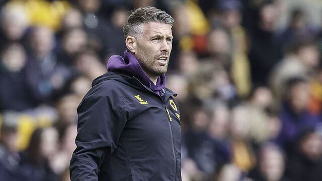 Wolverhampton Wanderers manager Rob Edwards watches the action during the Premier League match between Wolverhampton Wanderers and Fulham at Molineux, Wolverhampton, on May 17, 2026.