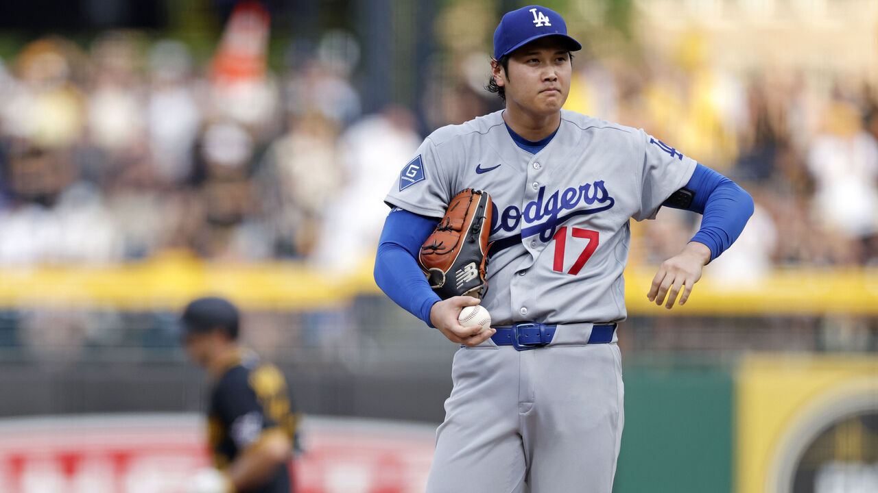 PITTSBURGH, PA - JUNE 10: Shohei Ohtani (17) of the Los Angeles Dodgers reacts after giving up a home run to Tyler Callihan (37) of the Pittsburgh Pirates in the fourth inning during an MLB game on June 10, 2026 at PNC Park in Pittsburgh, Pennsylvania.