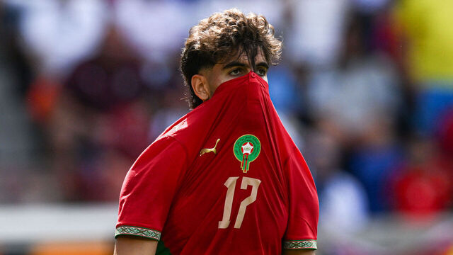 HARRISON, NEW JERSEY - JUNE 07: Abde Ezzalzouli #17 of Morocco reacts during the international friendly match between Morocco and Norway at Sports Illustrated Stadium on June 7, 2026 in Harrison, New Jersey.