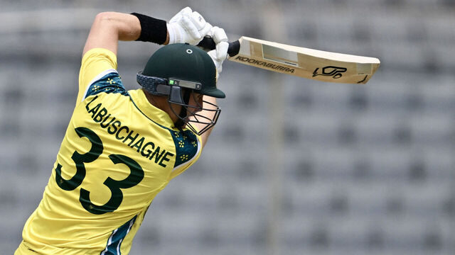 Australia's Marnus Labuschagne plays a shot during the second one-day international (ODI) cricket match between Bangladesh and Australia at the Sher-e-Bangla National Cricket Stadium in Dhaka on June 11, 2026.