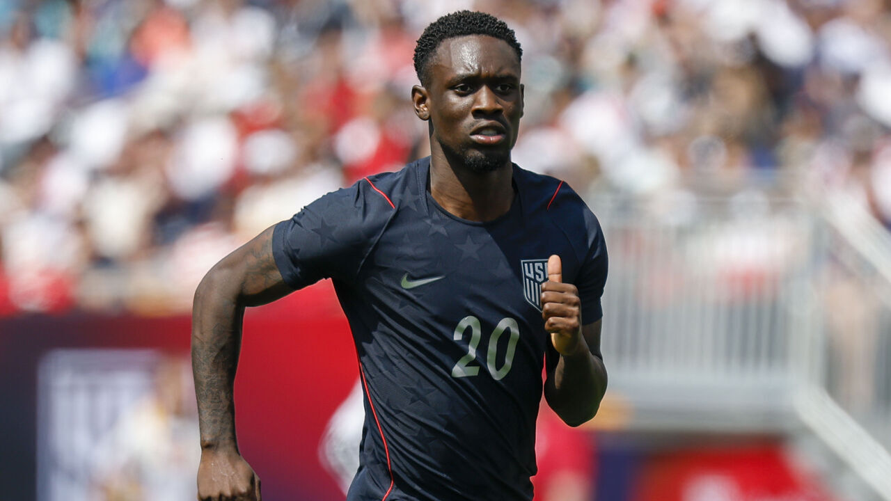 CHICAGO, ILLINOIS - JUNE 6: Folarin Balogun #20 of USA runs without the ball during the international friendly match between United States and Germany at Soldier Field on June 6, 2026 in Chicago, Illinois.