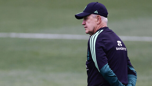 Mexico's head coach Javier Aguirre walks on the pitch during a training session ahead of the FIFA 2026 World Cup at Centro de Alto Rendimiento in Mexico City on June 6, 2026.