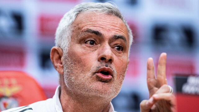 Jose Mourinho, Head Coach of SL Benfica, talks during a press conference prior to the Primeira Liga match between Gil Vicente FC and SL Benfica at Benfica Campus in Seixal, Portugal, on March 2, 2026.