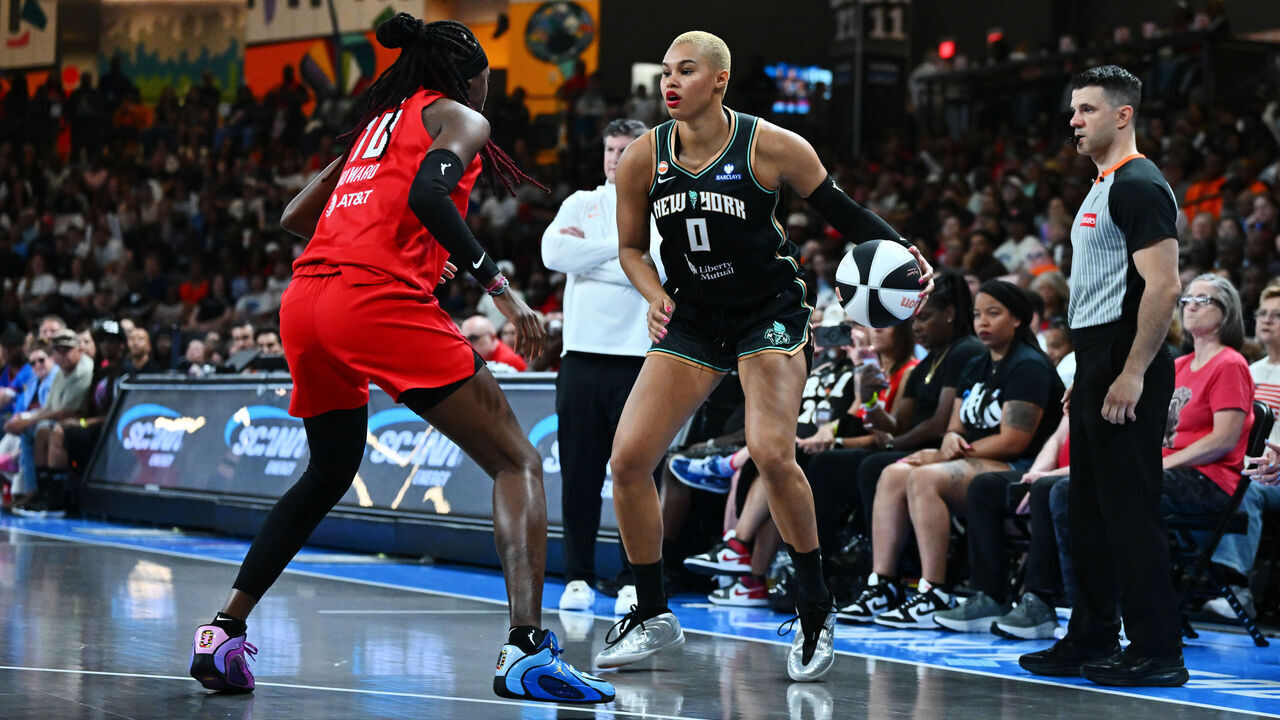 ATLANTA, GA - JUNE 11: Satou Sabally #0 of the New York Liberty handles the ball during the game against the Atlanta Dream during the 2026 WNBA Commissioner's Cup on June 11, 2026 at Gateway Center Arena at College Park in Atlanta, Georgia. Mandatory Copyright Notice: Copyright 2026 NBAE