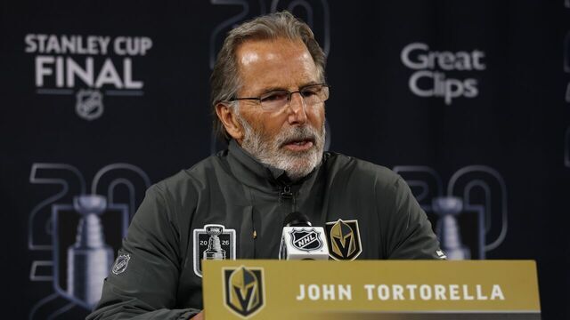 RALEIGH, NORTH CAROLINA - JUNE 11: Vegas Golden Knights Head Coach John Tortorella speaks at a press conference following Game Five of the 2026 Stanley Cup Final at Lenovo Center on June 11, 2026 in Raleigh, North Carolina.