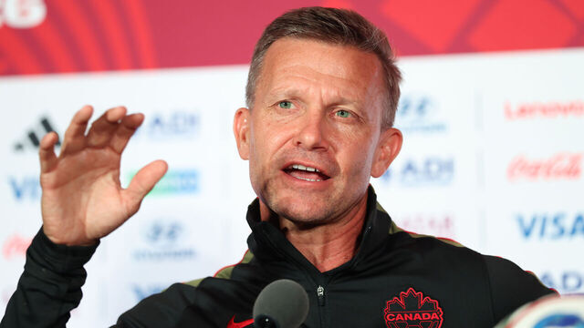TORONTO, ONTARIO - JUNE 11: Jesse Marsch, Head Coach of Canada, attends the press conference of Canada one day ahead of the FIFA World Cup 2026 Group B match between Canada and Bosnia and Herzegovina at Toronto Stadium on June 11, 2026 in Toronto, Ontario.
