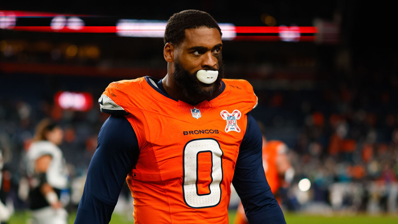 DENVER, CO - DECEMBER 21: Jonathon Cooper #0 of the Denver Broncos walks off the field after a game against the Jacksonville Jaguars at Empower Field at Mile High on December 21, 2025 in Denver, Colorado.