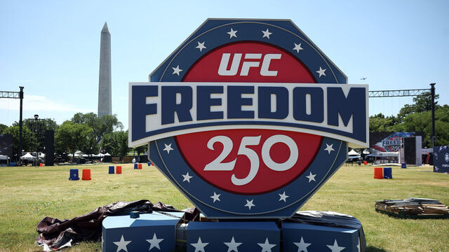 WASHINGTON, DC - JUNE 12: Final preparations are underway on the Ellipse for the Ultimate Fighting Championship Freedom 250 Fan Fest event on June 12, 2026 in Washington, DC. President Donald Trump is hosting a series of fighting matches on the South Lawn of the White House on Flag Day and his 80th birthday, June 14, which the White House is calling "a once-in-a-generation celebration of the American fighting spirit."