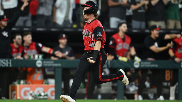 CHICAGO, ILLINOIS - JUNE 12: Chase Meidroth #10 of the Chicago White Sox scores on a Tristan Peters (not pictured) triple against the Los Angeles Dodgers during the fifth inning at Rate Field on June 12, 2026 in Chicago, Illinois.