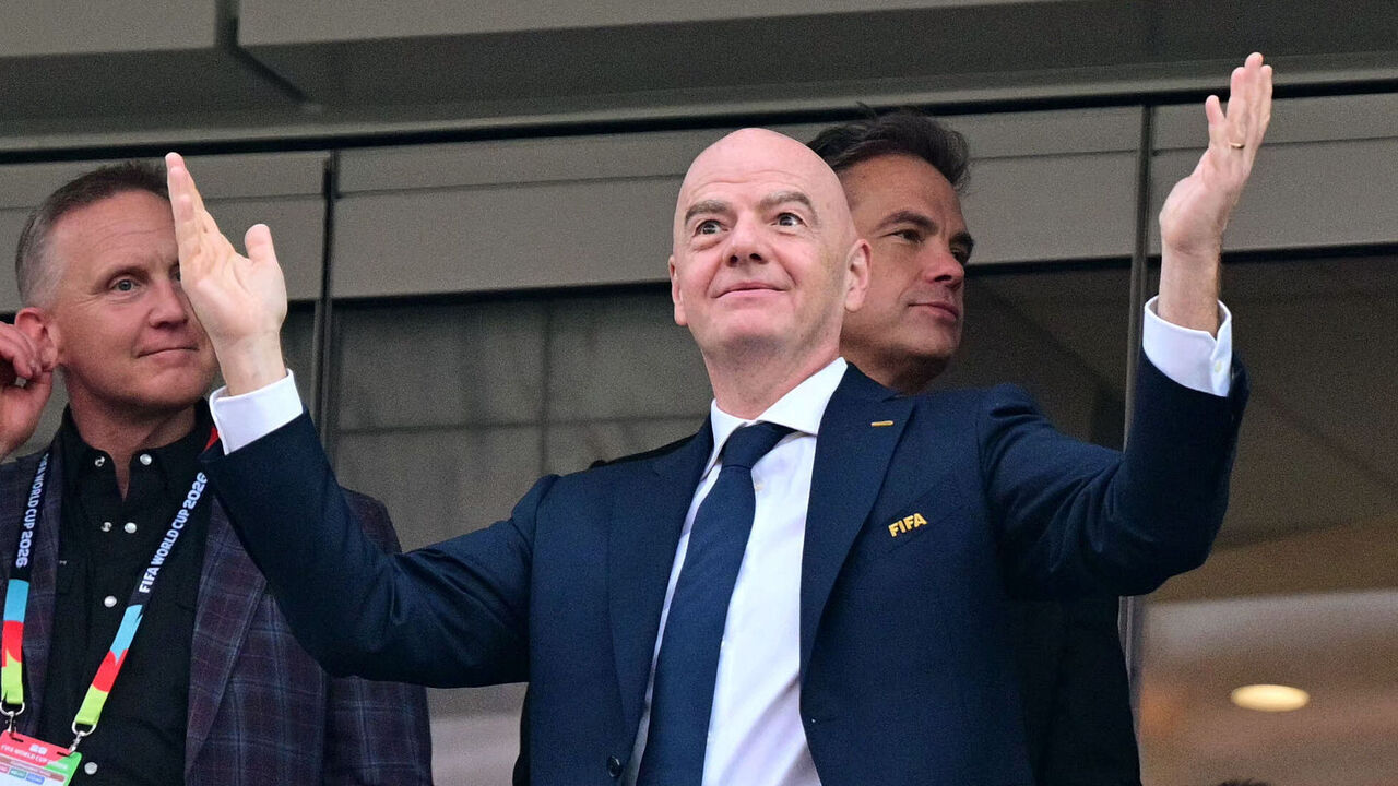 FIFA president Gianni Infantino reacts during the 2026 World Cup Group D football match between USA and Paraguay at the Los Angeles Stadium in Inglewood on June 12, 2026.