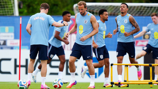 England's Harry Kane (centre) during a training session at Palm Beach Gardens, Florida. Picture date: Tuesday June 9, 2026.