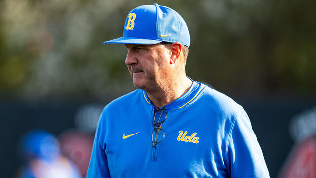 John Savage, the head coach of the UCLA Bruins, is present before an NCAA baseball game at Bainton Field in Piscataway, United States, on April 10, 2026.