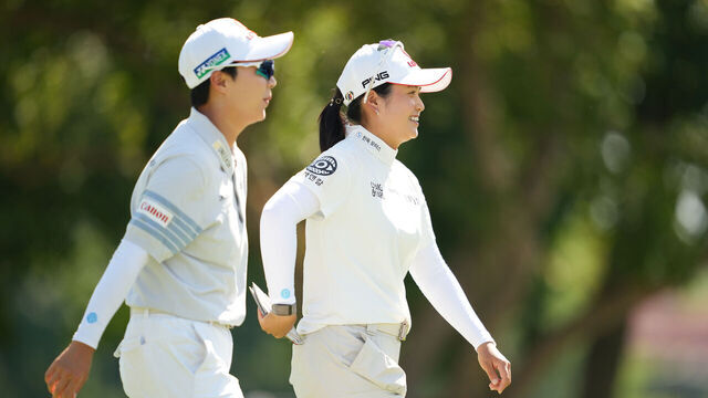MIDLAND, MICHIGAN - JUNE 13: (L-R) Hyo Joo Kim and Hye-Jin Choi of South Korea walk on the 17th hole during the third round of the Dow Championship 2026 at Midland Country Club on June 13, 2026 in Midland, Michigan.