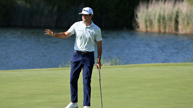 CALEDON, ONTARIO - JUNE 13: Jackson Suber of the UNited States reacts on the 18th green during the third round of the RBC Canadian Open 2026 at TPC Toronto at Osprey Valley on June 13, 2026 in Caledon, Ontario.