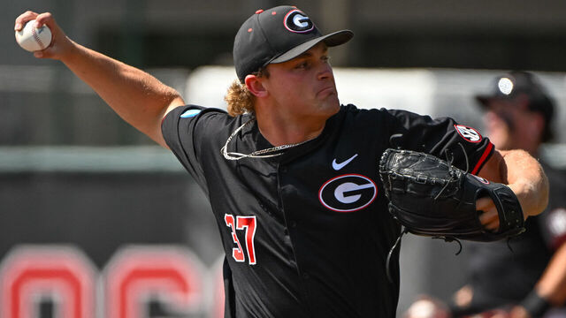 ATHENS, GA - JUNE 06: Georgia pitcher Joey Volchko(37) during the NCAA Super Regional college baseball game between the Georgia Bulldogs vs Mississippi State Bulldogs on JUNE 6, 2026 Foley Field in Athens, GA.