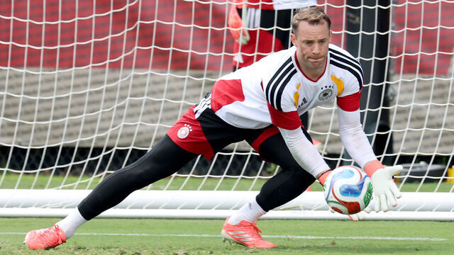 WINSTON-SALEM, NORTH CAROLINA - JUNE 13: Manuel Neuer of Germany safes the ball during the training session of Germany at W. Dennie Spry Soccer Stadium one day ahead of the FIFA World Cup 2026 Group E match between Germany and Curacao at Houston Stadium on June 13, 2026 in Winston-Salem, North Carolina.