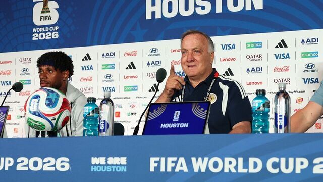 Curacao's head coach Dick Advocaat R attends a press conference ahead of the group stage match between the Germany and Curacao at the FIFA World Cup 2026 at the Houston Stadium, Houston, the United States, June 13, 2026.
