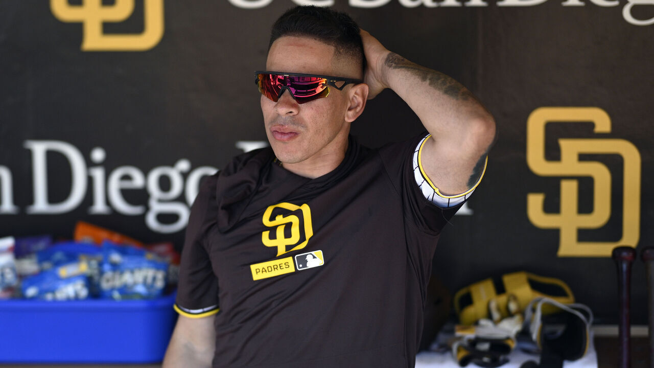 SAN DIEGO, CALIFORNIA - JUNE 10: Freddy Fermin #54 of the San Diego Padres looks on from the dugout before the game against the Cincinnati Reds at Petco Park on June 10, 2026 in San Diego, California.