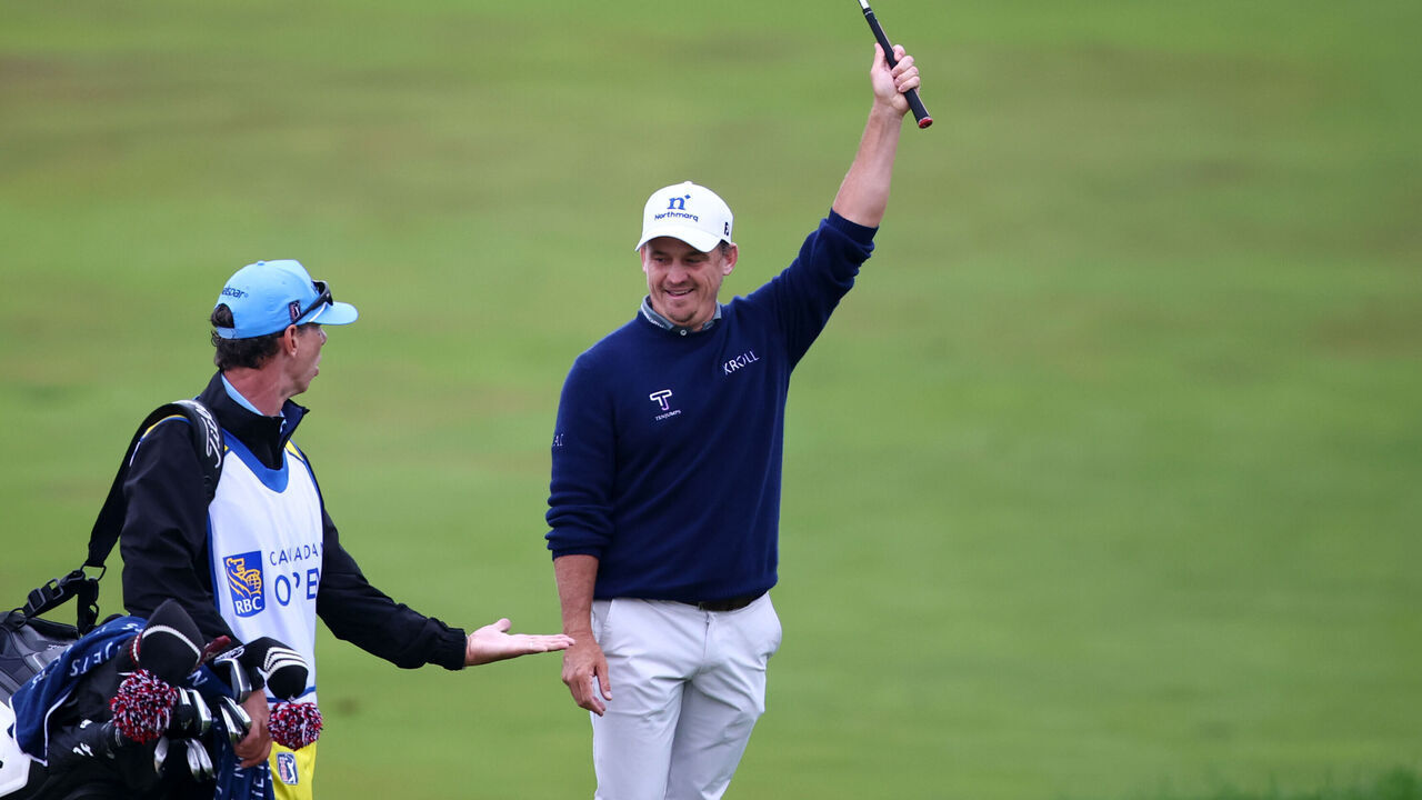 CALEDON, ONTARIO - JUNE 14: Bud Cauley of the United States reacts to his birdie on the 12th green during the final round of the RBC Canadian Open 2026 at TPC Toronto at Osprey Valley on June 14, 2026 in Caledon, Ontario.