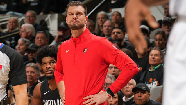 SAN ANTONIO, TX - APRIL 21: Head Coach Tiago Splitter of the Portland Trail Blazers looks on during the game against the San Antonio Spurs during Round One Game Two of the 2026 NBA Playoffs on April 21, 2026 at the Frost Bank Center in San Antonio, Texas. Mandatory Copyright Notice: Copyright 2026 NBAE (Photos by Jesse D. Garrabrant/NBAE via Getty Images)