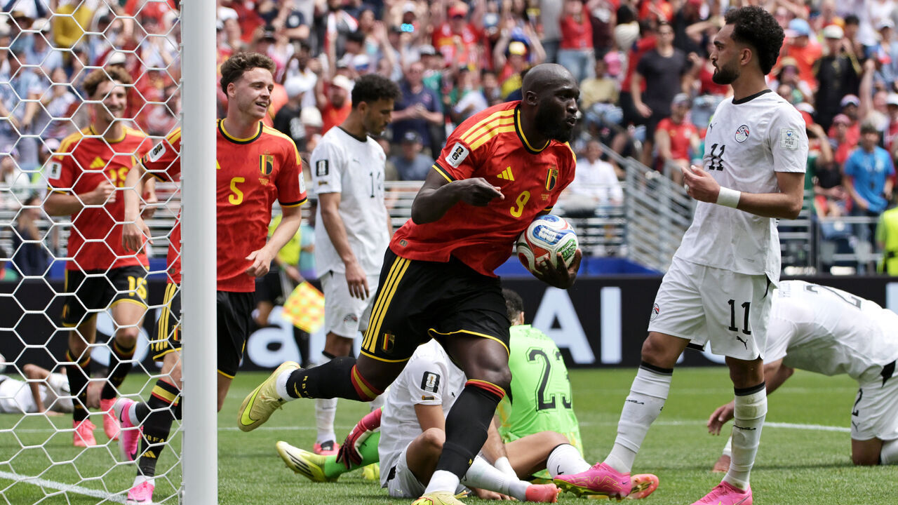 SEATTLE, UNITED STATES - JUNE 15: Romelu Lukaku of Belgium celebrates 1-1 during the World Cup match between Belgium v Egypt at the Seattle Stadium on June 15, 2026 in Seattle United States