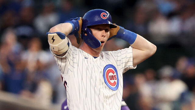 CHICAGO, ILLINOIS - JUNE 15: Pete Crow-Armstrong #4 of the Chicago Cubs celebrates after hitting a double against Michael Lorenzen #24 of the Colorado Rockies (not pictured) at Wrigley Field on June 15, 2026 in Chicago, Illinois.