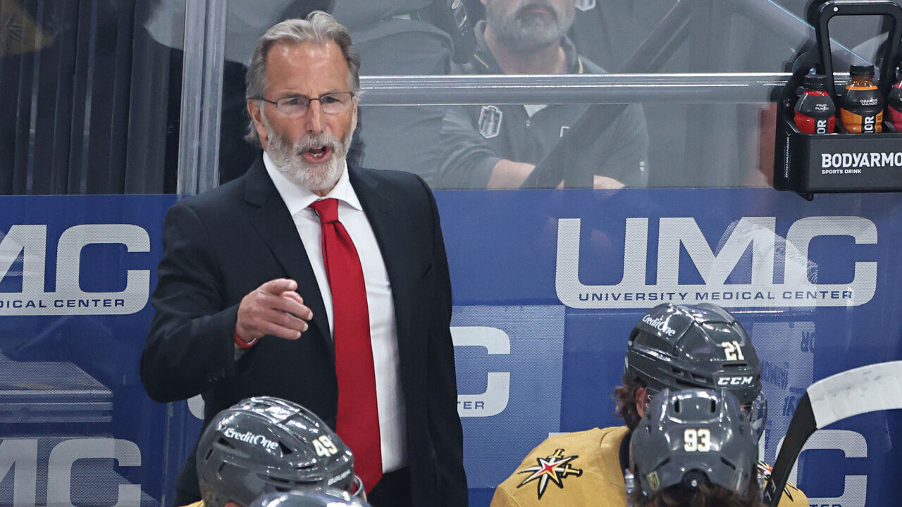 LAS VEGAS, NEVADA - JUNE 14: Head coach John Tortorella of the Vegas Golden Knights handles bench duties in the first period of Game Six of the 2026 Stanley Cup Final against the Carolina Hurricanes at T-Mobile Arena on June 14, 2026 in Las Vegas, Nevada.