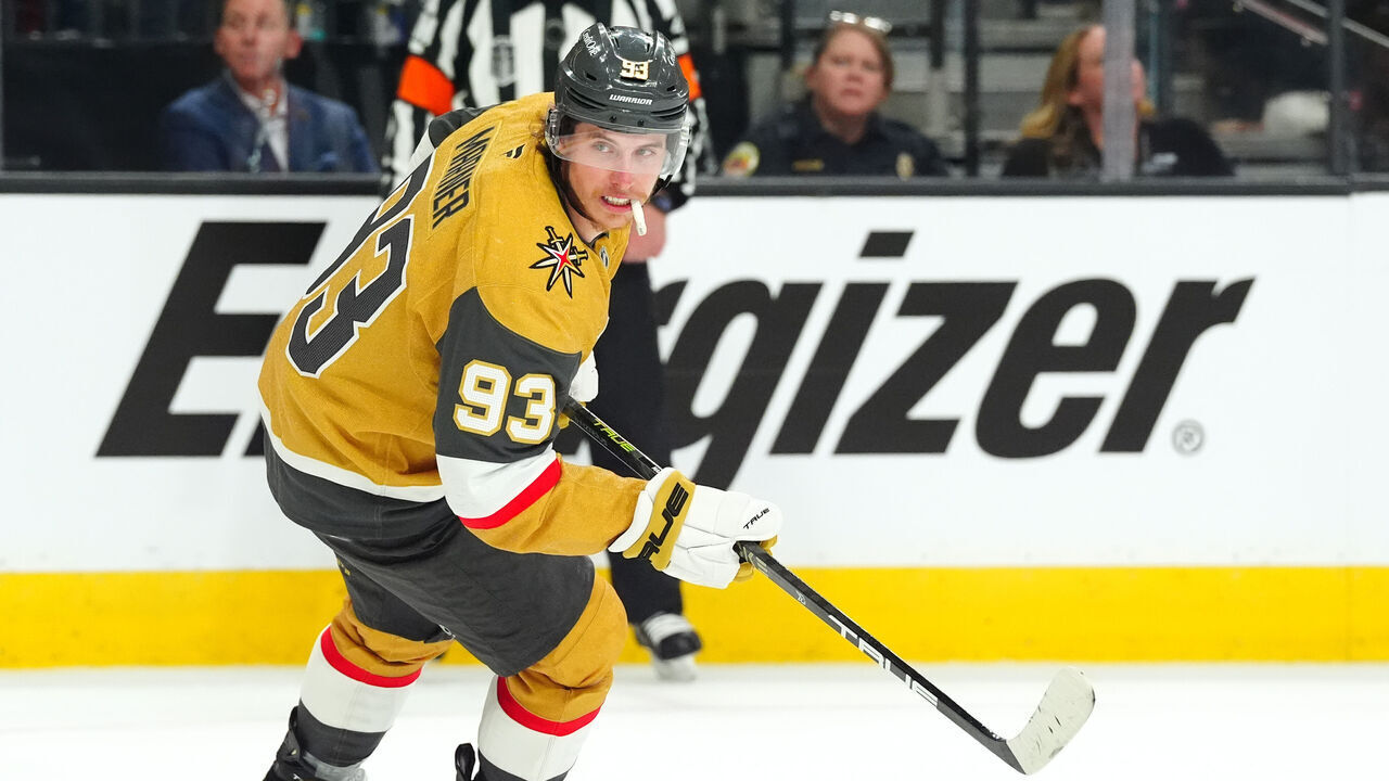 LAS VEGAS, NEVADA - JUNE 06: Mitch Marner #93 of the Vegas Golden Knights skates during the first period of Game Three of the NHL Stanley Cup Final against the Carolina Hurricanes at T-Mobile Arena on June 06, 2026 in Las Vegas, Nevada.