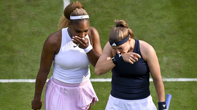 BERLIN, GERMANY - JUNE 16: Serena Williams (L) of the United States, alongside Karolina Muchova (R) compete during the women's doubles match against Giuliana Olmos and Erin Routliffe at the WTA 500 Berlin Ladies Open tennis tournament at the Steffi Graf Stadion in Berlin, Germany on June 16, 2026.