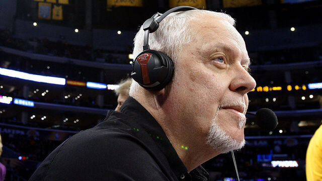 Los Angeles Laker announcer Lawrence Tanter before the start of the LakersTimberwolves game at Staples Center on March 18, 2011.