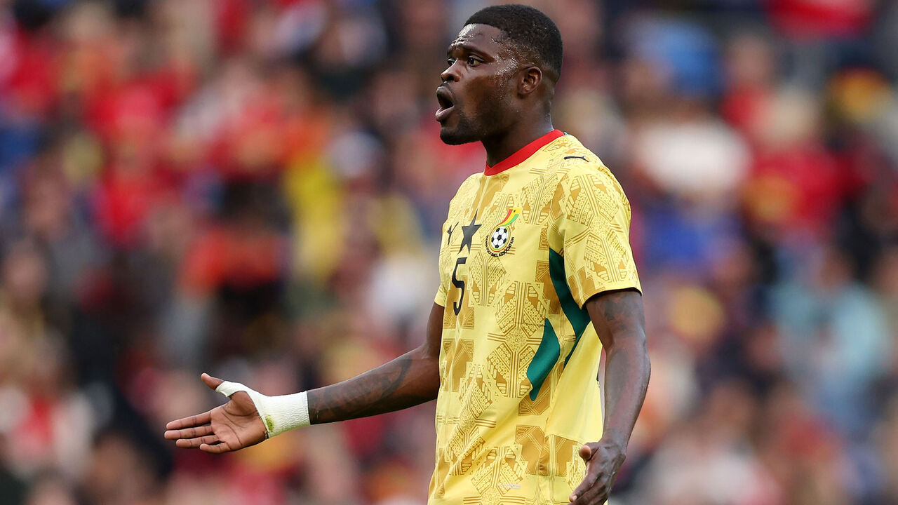 CARDIFF, WALES - JUNE 02: Thomas Partey of Ghana reacts during the International Friendly match between Wales and Ghana at the Cardiff City Stadium on June 02, 2026 in Cardiff, Wales.