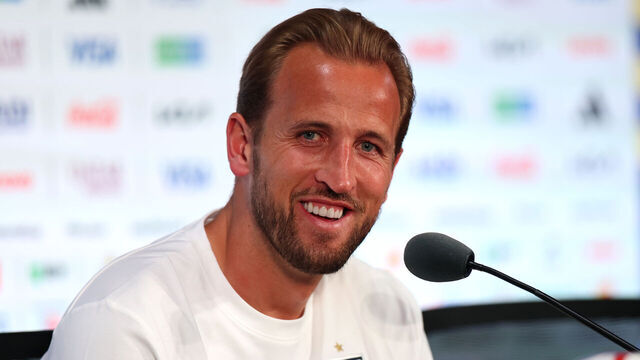 DALLAS, TEXAS - JUNE 16: Harry Kane of England attends the press conference of England one day ahead of the FIFA World Cup 2026 Group L match between England and Croatia at Dallas Stadium on June 16, 2026 in Dallas, Texas.
