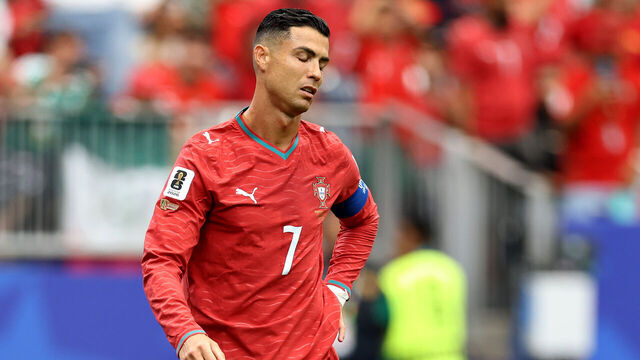 HOUSTON, TEXAS - JUNE 17: Cristiano Ronaldo #7 of Portugal reacts during the FIFA World Cup 2026 Group K match between Portugal and Congo DR at Houston Stadium on June 17, 2026 in Houston, Texas.