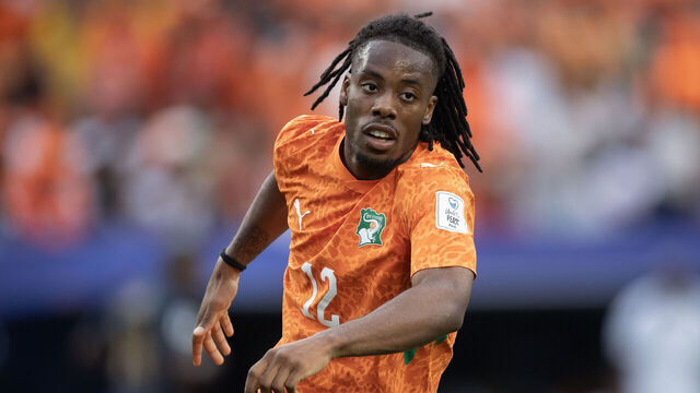 PHILADELPHIA, PENNSYLVANIA - JUNE 14: Elye Wahi of Cote d'Ivoire in action during the FIFA World Cup 2026 Group E match between Cote D'Ivoire and Ecuador at Philadelphia Stadium on June 14, 2026 in Philadelphia, United States.