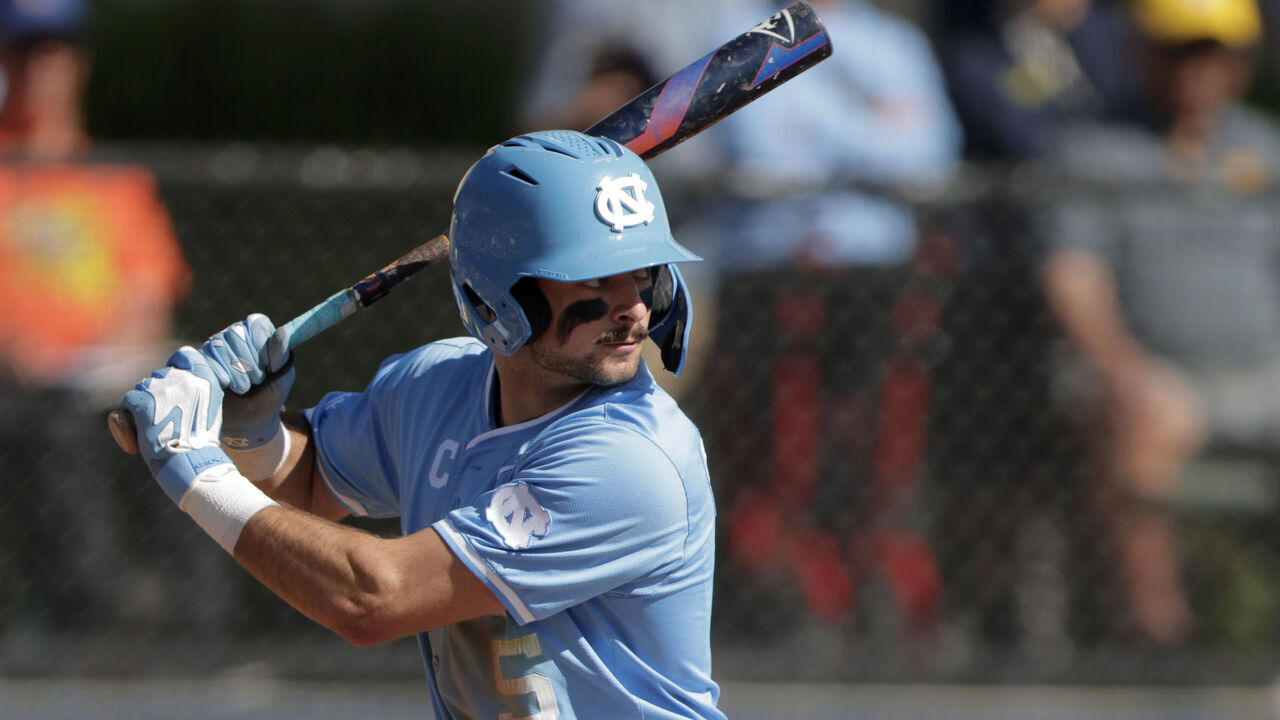 BERKELEY, CALIFORNIA - MARCH 14: Gavin Gallaher #5 of the North Carolina Tar Heels bats during the seventh inning against the California Golden Bears at Evans Diamond at Stu Gordon Stadium on March 14, 2026 in Berkeley, California.