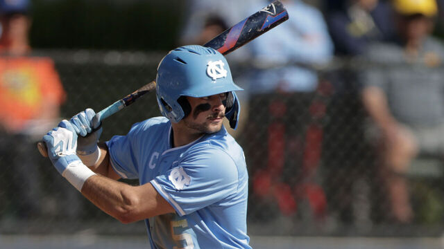 BERKELEY, CALIFORNIA - MARCH 14: Gavin Gallaher #5 of the North Carolina Tar Heels bats during the seventh inning against the California Golden Bears at Evans Diamond at Stu Gordon Stadium on March 14, 2026 in Berkeley, California.