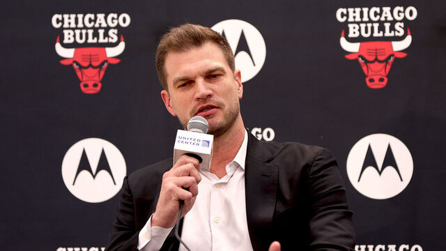 CHICAGO, ILLINOIS - JUNE 17: Newly hired Head Coach Tiago Splitter of the Chicago Bulls answers questions from media at Advocate Center on June 17, 2026 in Chicago, Illinois.