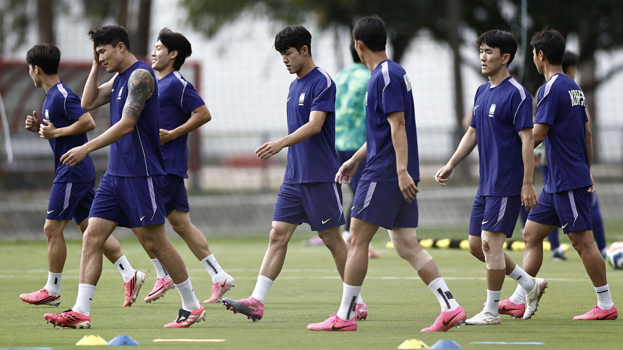 South Korea's players take part in a training session at Chivas Verde Valle in Guadalajara, Mexico on June 17, 2026.