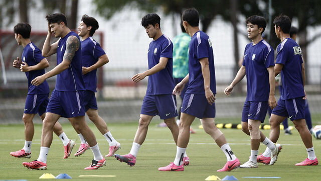 South Korea's players take part in a training session at Chivas Verde Valle in Guadalajara, Mexico on June 17, 2026.